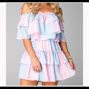 BuddyLove cotton candy off the shoulder mini dress